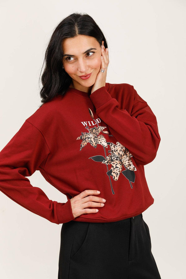Wild Beauty Crew neck Sweatshirt Bordeaux