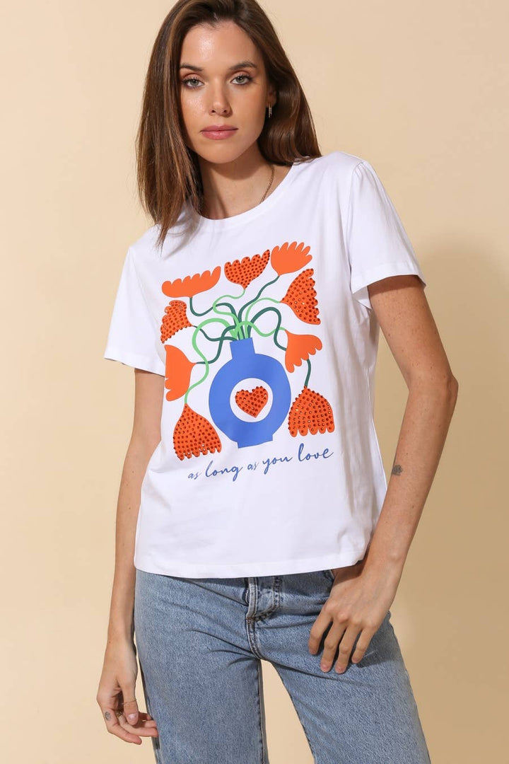 Vase Pattern Cotton T-shirt White - Pre Order