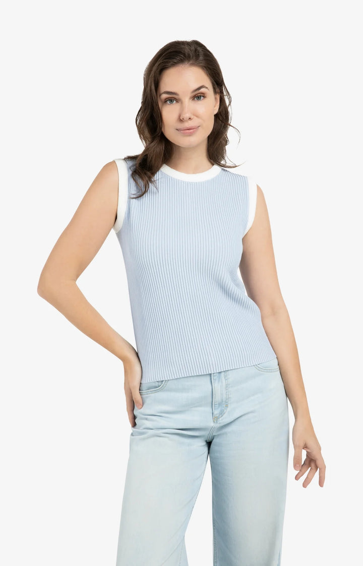 Yaya Ice Blue Crew Neckline Ribbed Sleeveless Sweater