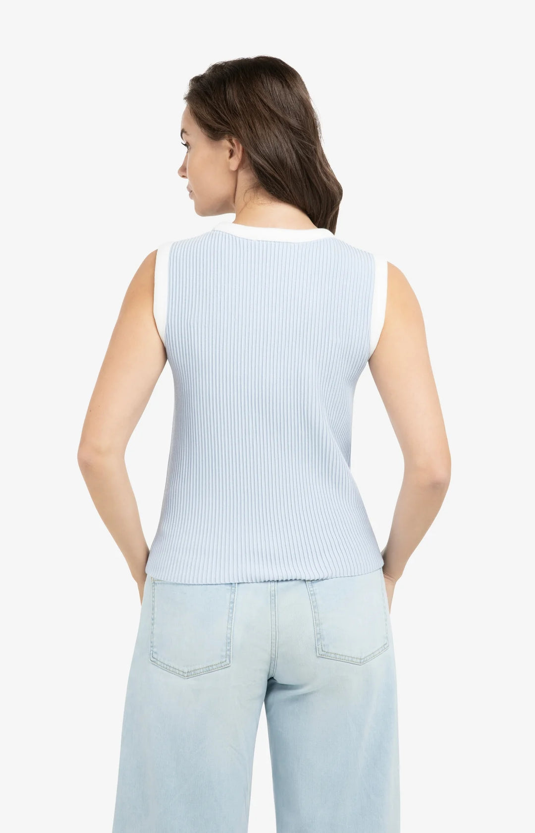 Yaya Ice Blue Crew Neckline Ribbed Sleeveless Sweater