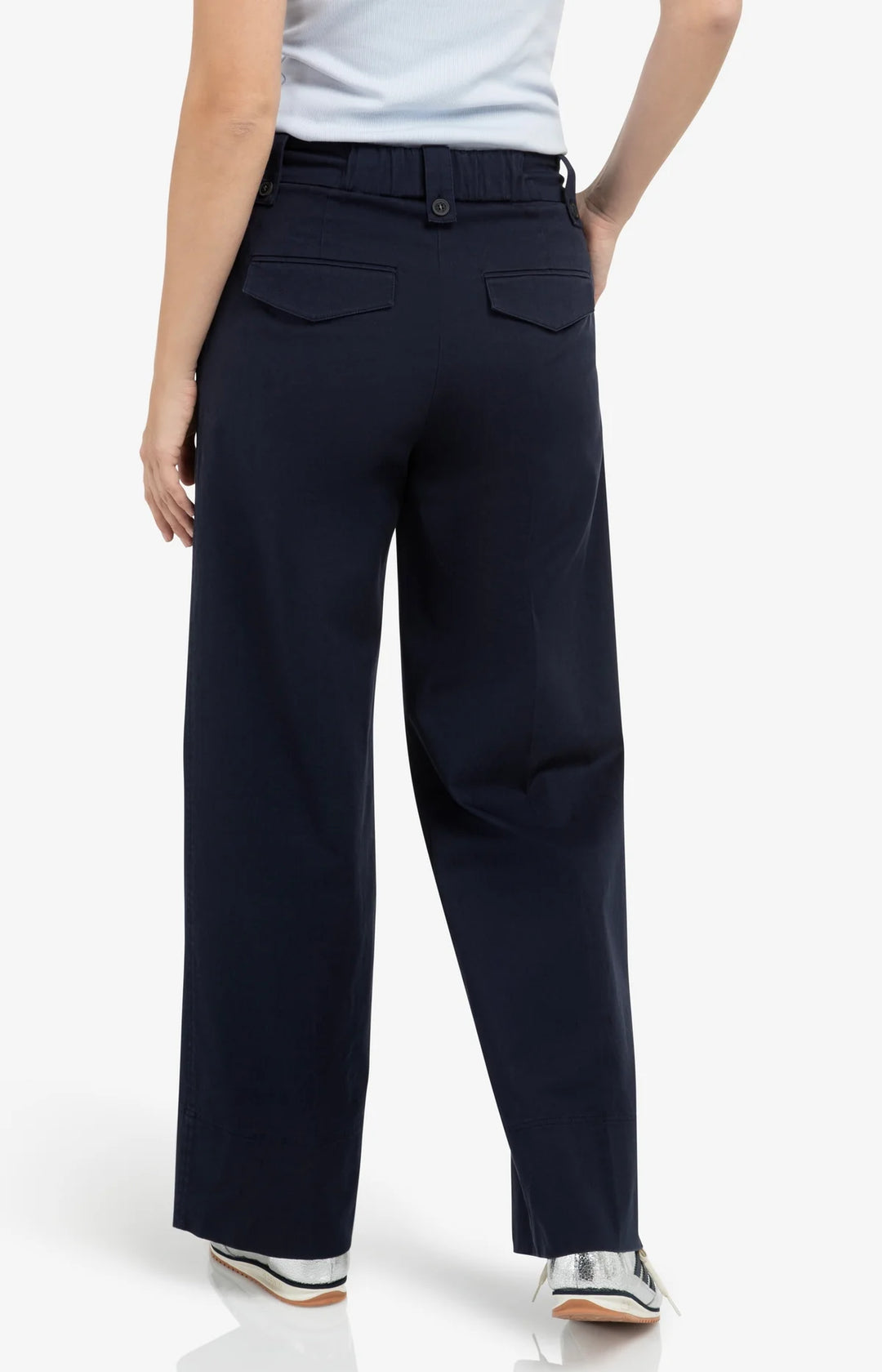 Yaya Navy Wide Leg Pleat Trouser