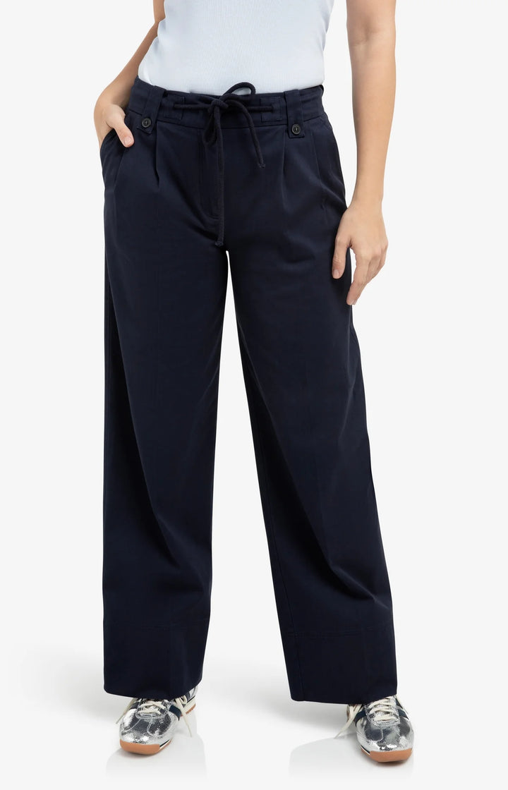Yaya Navy Wide Leg Pleat Trouser